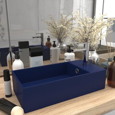 vidaXL Lavabo de salle de bain avec trop-plein Céramique Bleu foncé