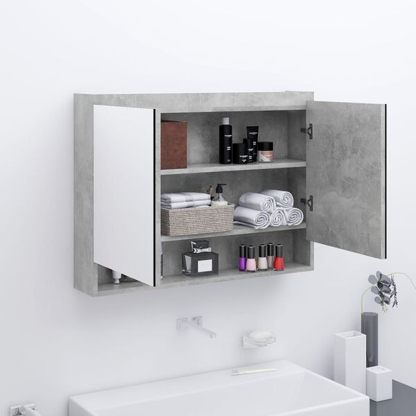 vidaXL Armoire &agrave; miroir de salle de bain 80x15x60 cm MDF Gris b&eacute;ton