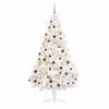 vidaXL Demi-arbre de No&euml;l artificiel pr&eacute;-&eacute;clair&eacute; et boules blanc 210cm
