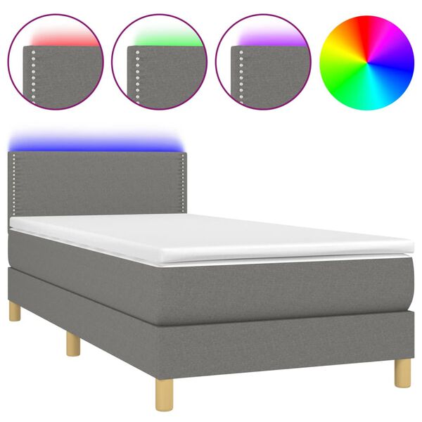 vidaXL Sommier &agrave; lattes de lit avec matelas et LED Gris fonc&eacute; 80x200cm