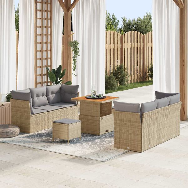 vidaXL Ensemble de canap&eacute; de jardin 9 pcs Beige et Gris clair