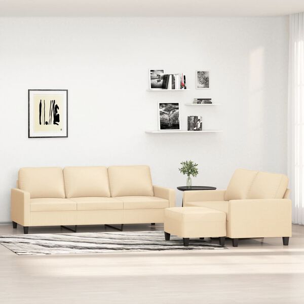 vidaXL Ensemble de canapés 3 pcs avec coussins Crème Tissu