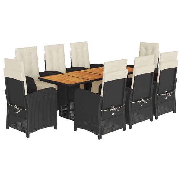 vidaXL Ensemble &agrave; manger de jardin 9pcs coussins noir r&eacute;sine tress&eacute;e