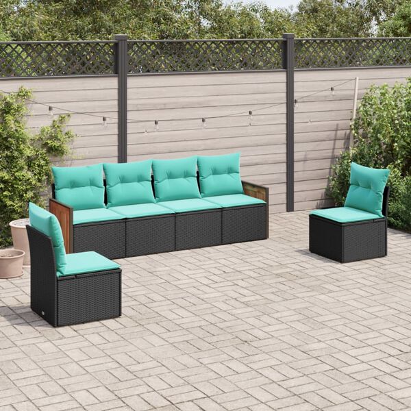 vidaXL Salon de jardin 6 pcs avec coussins noir r&eacute;sine tress&eacute;e