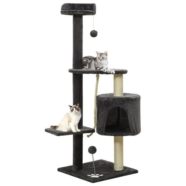 vidaXL Arbre &agrave; chat avec griffoirs en sisal Gris fonc&eacute; 120 cm