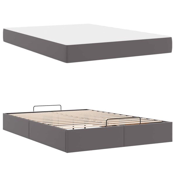 vidaXL Cadre de lit avec matelas avec matelas 2 pcs Gris PVC