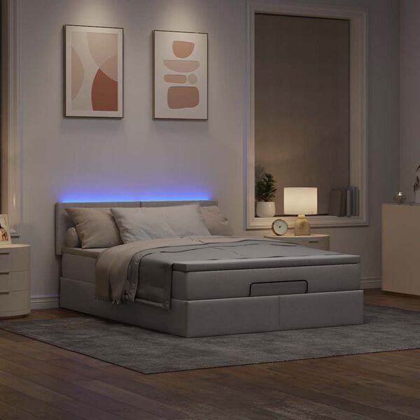 vidaXL Lit ottoman avec matelas et LED taupe 140x200 cm tissu