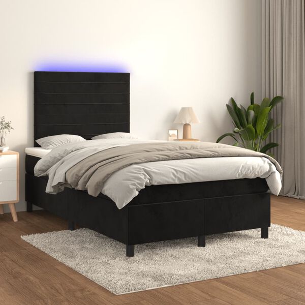 vidaXL Sommier &agrave; lattes de lit avec matelas LED Noir 120x200cm Velours