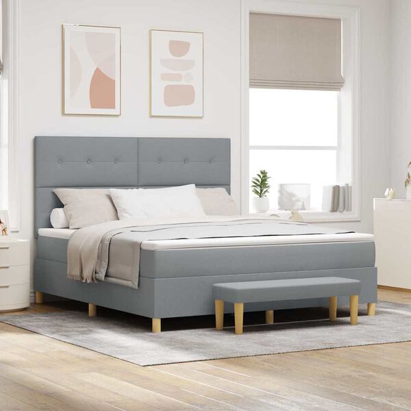vidaXL Lit &agrave; ressorts avec matelas Gris clair 180 x 200 cm tissu