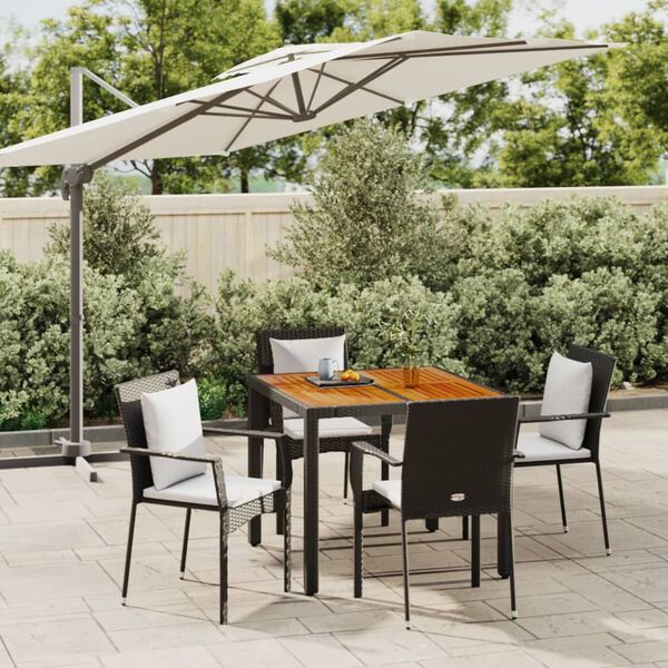 vidaXL Ensemble &agrave; manger de jardin coussins 5pcs Noir R&eacute;sine tress&eacute;e