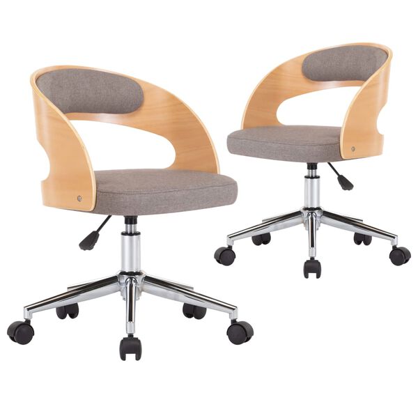 vidaXL Chaises pivotantes &agrave; manger lot de 2 taupe bois courb&eacute; et tissu