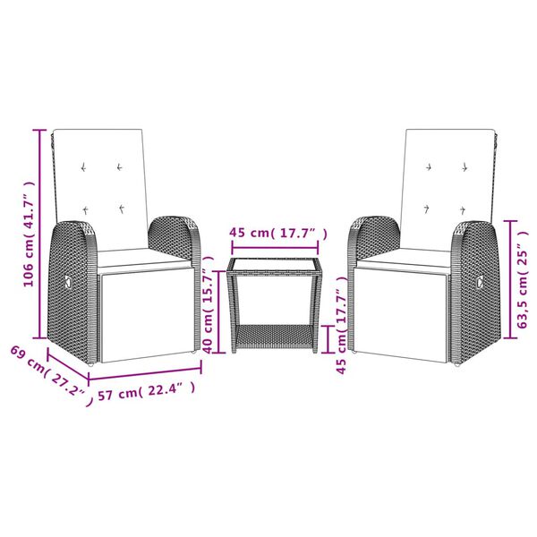 vidaXL Ensemble &agrave; manger de jardin 3 pcs coussins gris r&eacute;sine tress&eacute;e