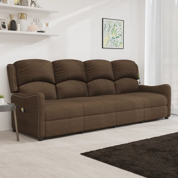 vidaXL Fauteuil de massage inclinable à 4 places marron tissu