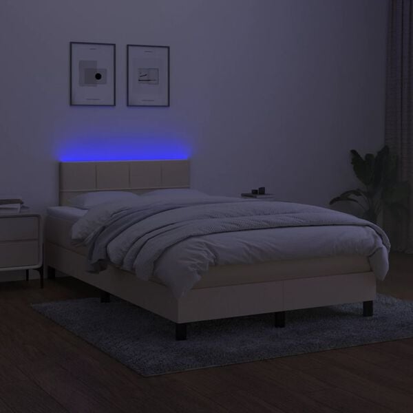 vidaXL Sommier &agrave; lattes de lit matelas et LED cr&egrave;me 120x190 cm tissu