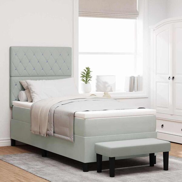 vidaXL Lit &agrave; ressorts avec matelas Gris clair 100 x 200 cm Velours