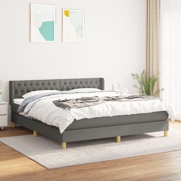 vidaXL Sommier &agrave; lattes de lit avec matelas Gris fonc&eacute; 180x200cm Tissu