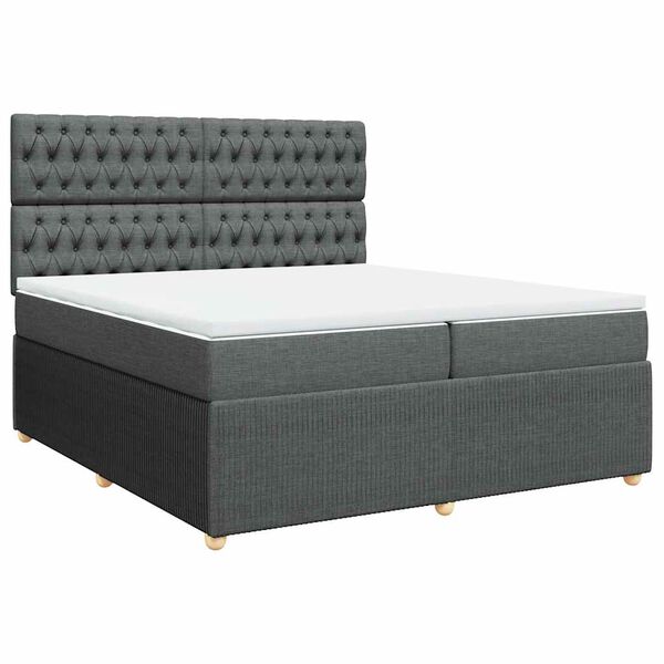 vidaXL Sommier &agrave; lattes de lit avec matelas Gris fonc&eacute; 200x200cm Tissu