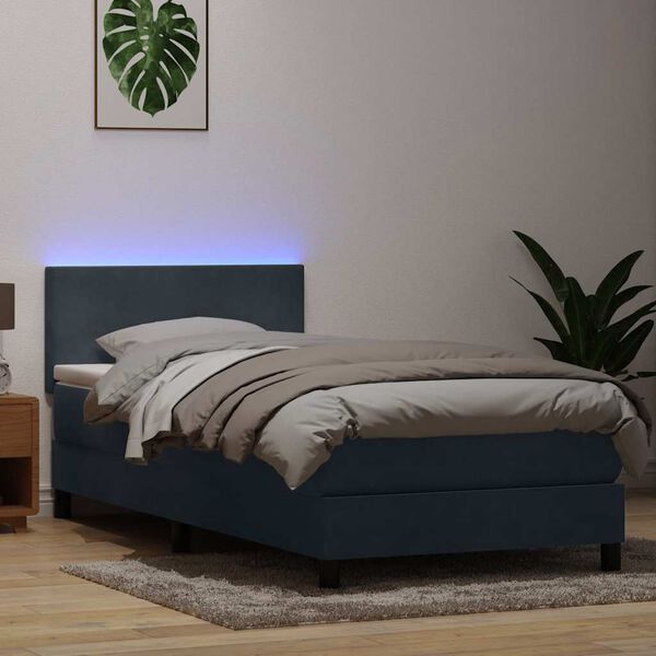 vidaXL Sommier &agrave; lattes de lit et matelas et LED gris fonc&eacute; 90x210 cm velours