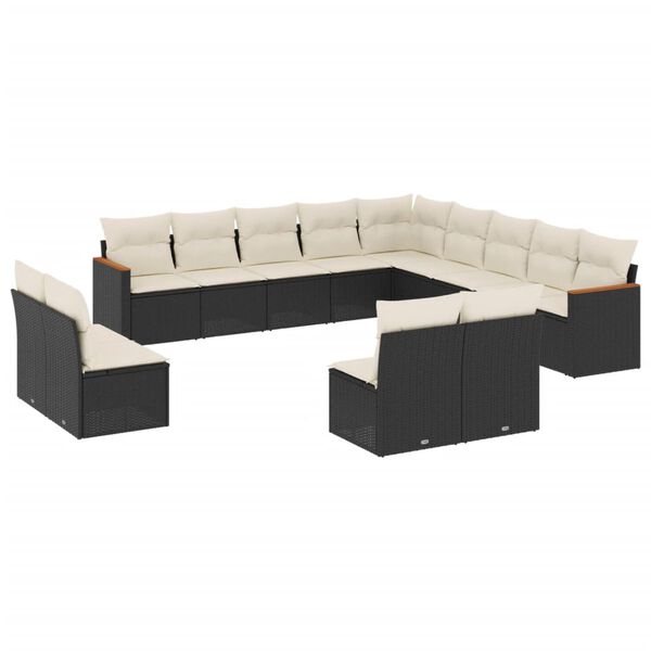 vidaXL Salon de jardin avec coussins 13 pcs noir r&eacute;sine tress&eacute;e