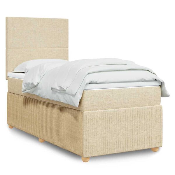 vidaXL Sommier &agrave; lattes de lit et matelas Cr&egrave;me 90x190 cm Tissu