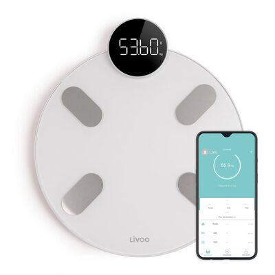 Livoo Pèse-personne numérique à Bluetooth intelligent Blanc