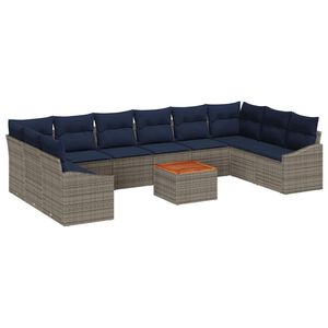 vidaXL Ensemble de canap&eacute; de jardin 11 pcs Gris et bleu marine