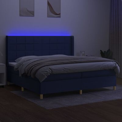 vidaXL Sommier à lattes de lit et matelas et LED Bleu 200x200 cm Tissu