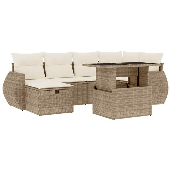 vidaXL Salon de jardin avec coussins 7 pcs beige r&eacute;sine tress&eacute;e