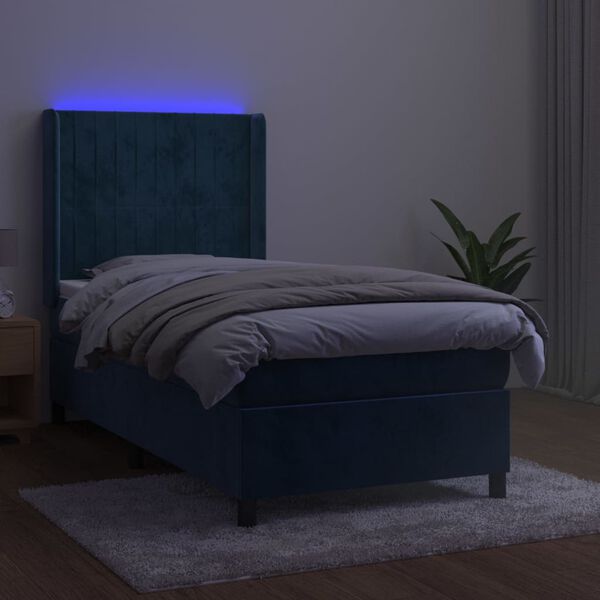 vidaXL Sommier &agrave; lattes de lit matelas LED Bleu fonc&eacute; 90x200cm Velours