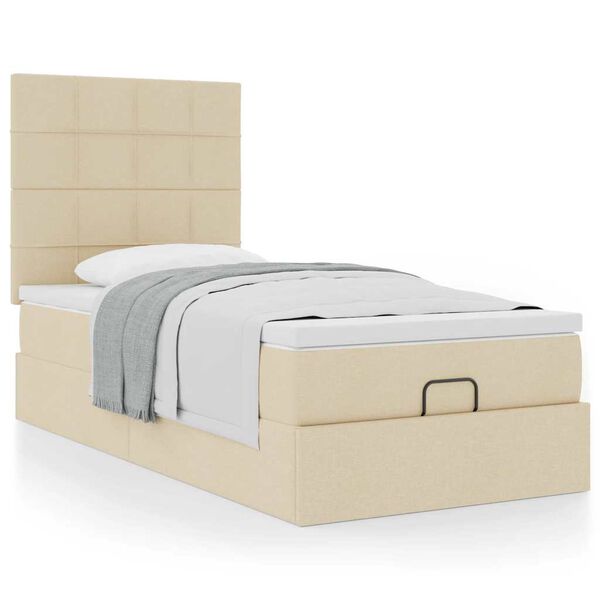 vidaXL Cadre de lit ottoman avec matelas cr&egrave;me 90x190 cm tissu