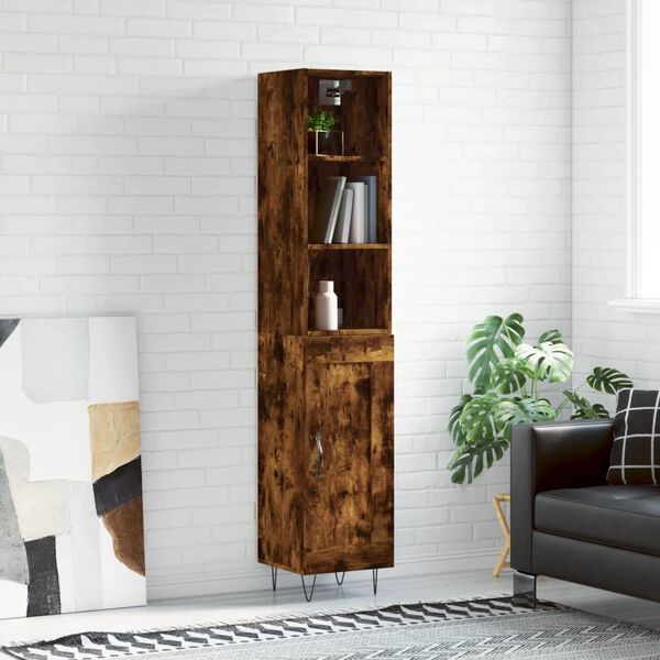 vidaXL Buffet haut Ch&ecirc;ne fum&eacute; 34,5x34x180 cm Bois d'ing&eacute;nierie