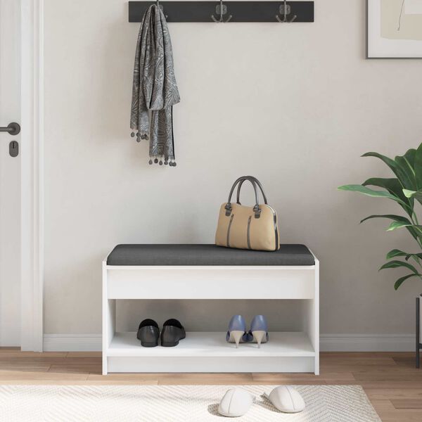 vidaXL Banc d'entr&eacute;e Blanc 83 x 38 x 45 cm Bois Ing&eacute;nierie et Tissu