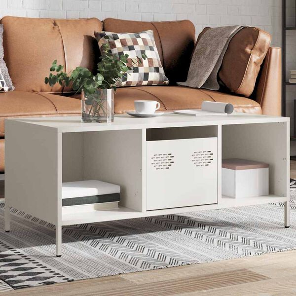 vidaXL Table basse blanc 101,5x50x43,5 cm acier lamin&eacute; &agrave; froid