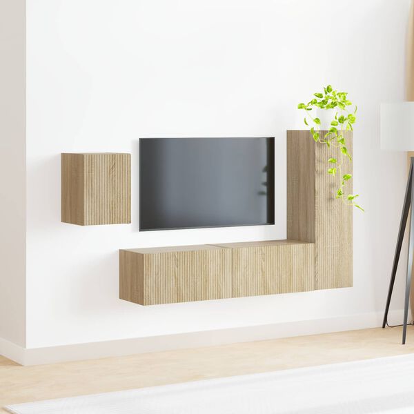 vidaXL Ensemble meuble TV 4 pcs Ch&ecirc;ne Sonoma Bois d'ing&eacute;nierie