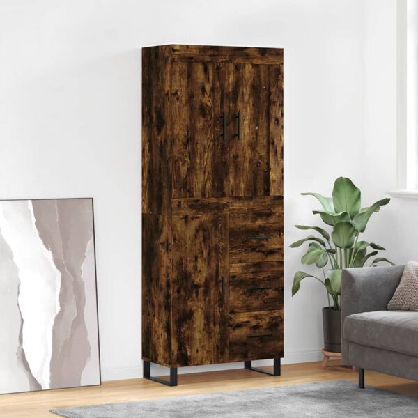 vidaXL Buffet haut Ch&ecirc;ne fum&eacute; 69,5x34x180 cm Bois d'ing&eacute;nierie