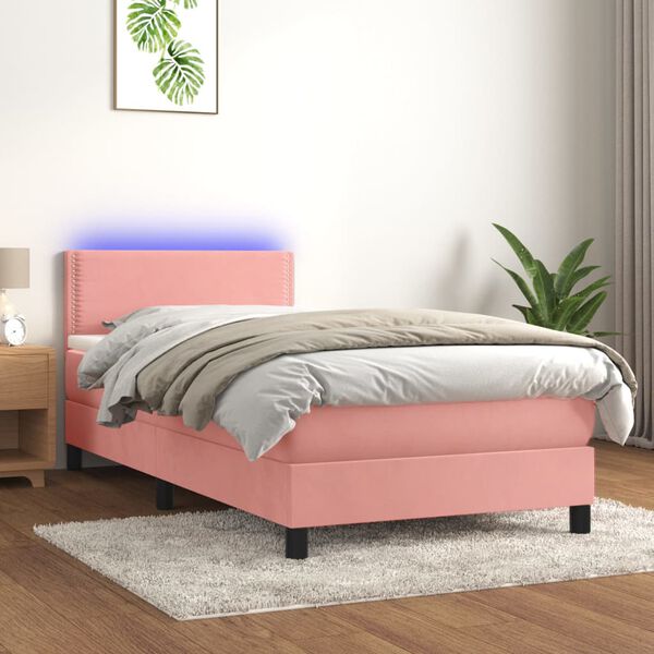 vidaXL Sommier &agrave; lattes de lit avec matelas LED Rose 90x190 cm Velours