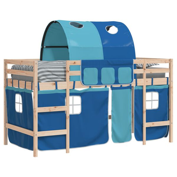 vidaXL Lit mezzanine enfants avec tunnel sans matelas bleu 90x190 cm