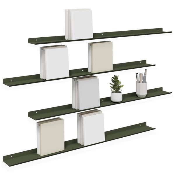 vidaXL &Eacute;tag&egrave;re flottante 4 pcs Vert olive 100 x 9 x 2,5 cm Acier