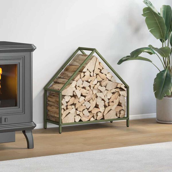 vidaXL Portant de bois chauffage vert olive 60x25x60 cm