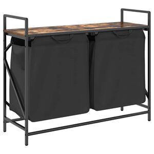 vidaXL Panier &agrave; linge &agrave; 2 compartiments avec &eacute;tag&egrave;re ch&ecirc;ne fum&eacute;