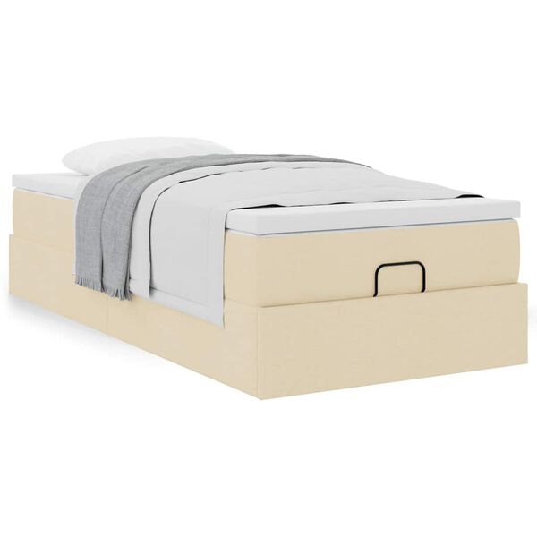 vidaXL Cadre de lit ottoman avec matelas cr&egrave;me 90x190 cm tissu