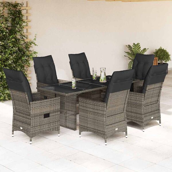 vidaXL Ensemble à manger de jardin et coussins 7 pcs gris rotin