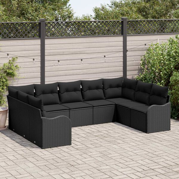 vidaXL Ensemble de canap&eacute; de jardin avec stockage 9 pcs Noir polyrotin