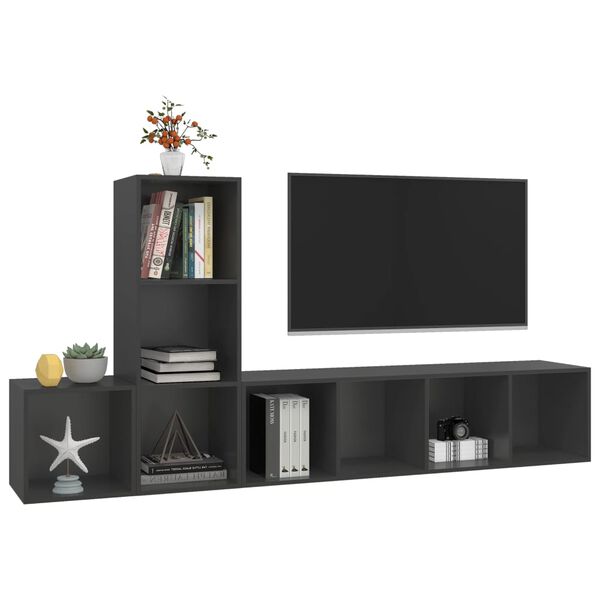 vidaXL Ensemble de meubles TV 3 pcs Gris Bois d'ingénierie
