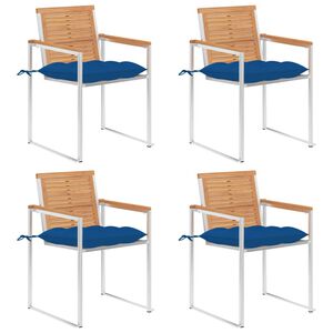 vidaXL Chaises de jardin lot de 4 avec coussins Bois de teck massif