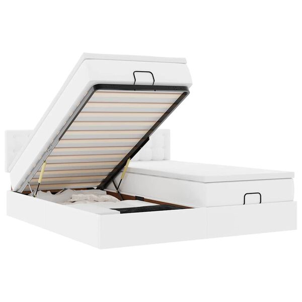 VidaXL Cadre de lit ottoman avec matelas blanc 160x200 cm similicuir