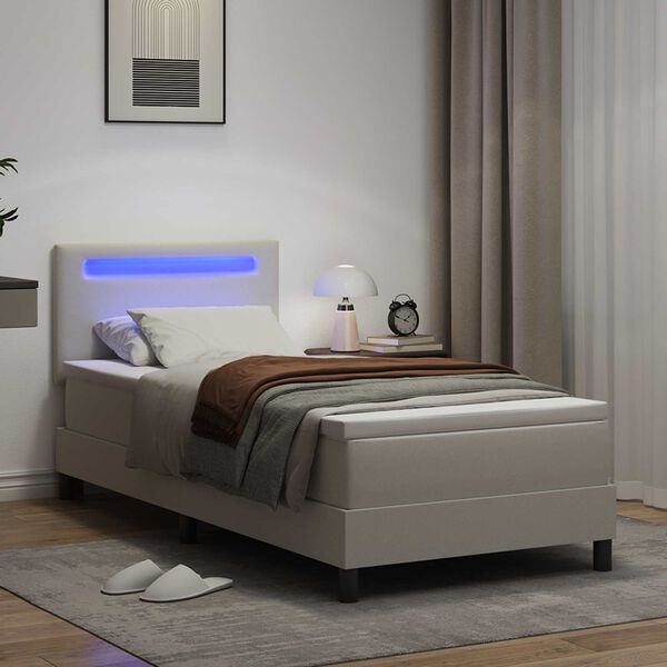 vidaXL Lit &agrave; ressorts avec matelas Blanc 90 x 190 cm Simili cuir