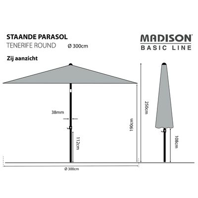 Madison Parasol Tenerife 300 cm Rond Taupe