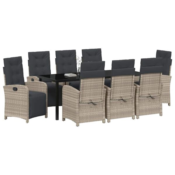 vidaXL Ensemble de salle &agrave; manger pour jardin 9 pcs Gris clair