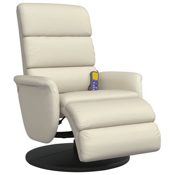 vidaXL Fauteuil inclinable de massage et repose-pieds cr&egrave;me similicuir